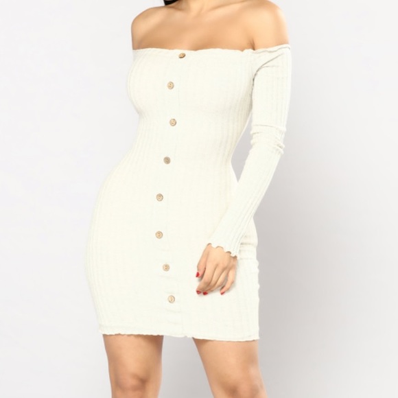 Jacklyn Off Shoulder Mini Dress - Oatmeal - Picture 2 of 5